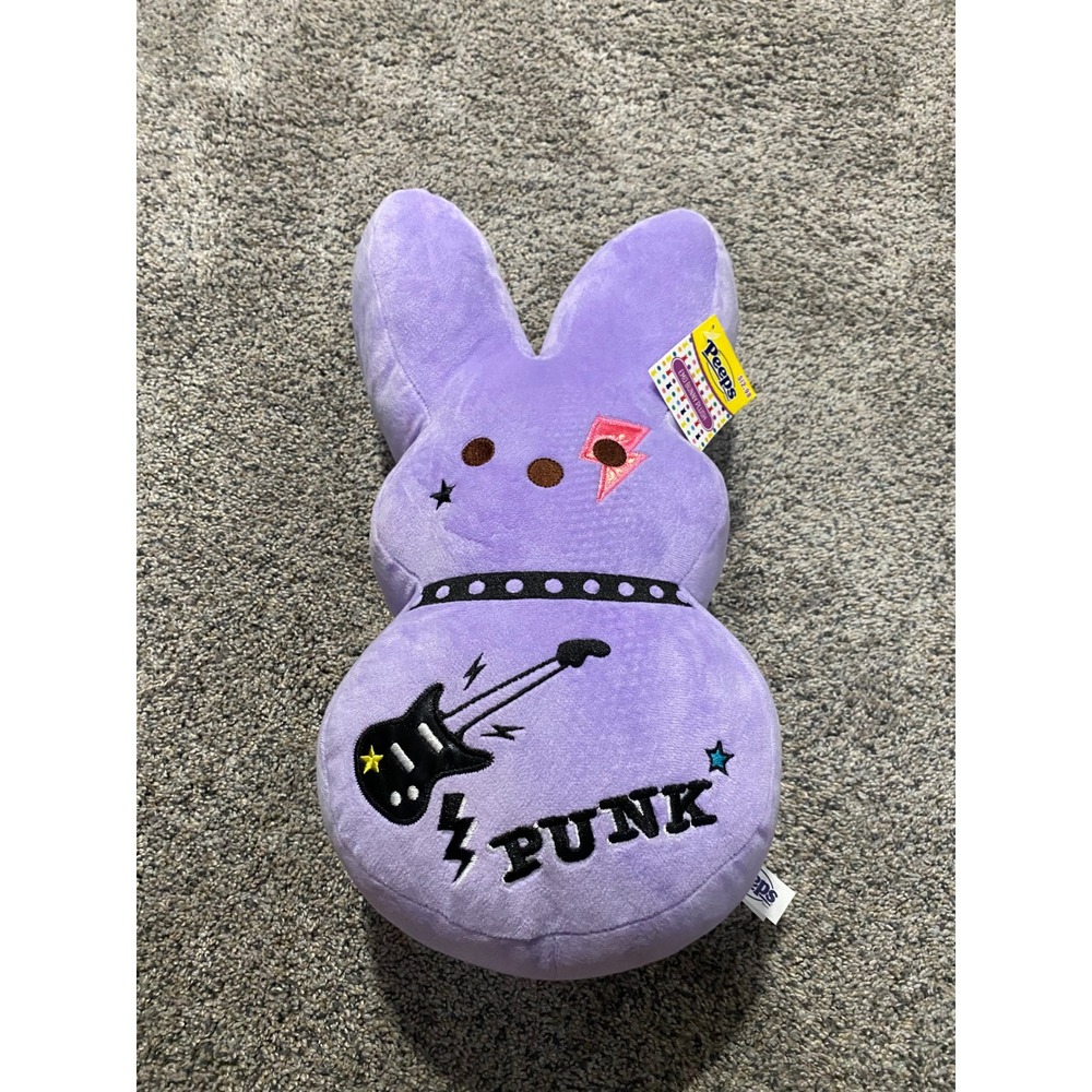 Peeps Emo Bunny Plush Purple Punk Rock Electric Guitar Studded Collar NWT 15"